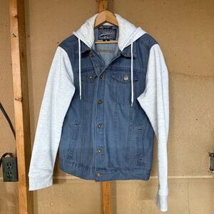 Brooklyn Cloth Trademark Men’s Medium Blue Denim Jacket Sweatshirt Hood